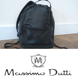 Massimo Dutti Black Leather Backpack